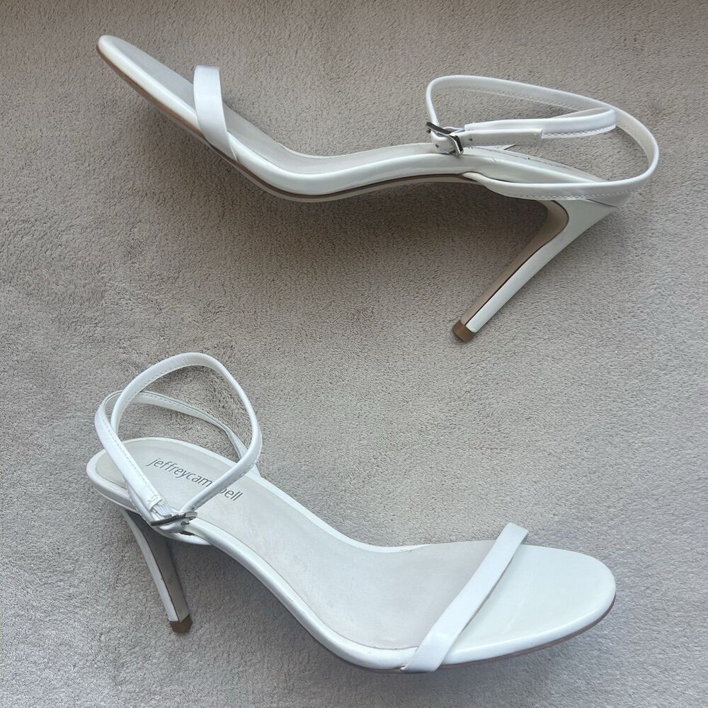 Jeffrey Campbell Illusive White Patent Leather Stiletto Heel Sandals Women 9